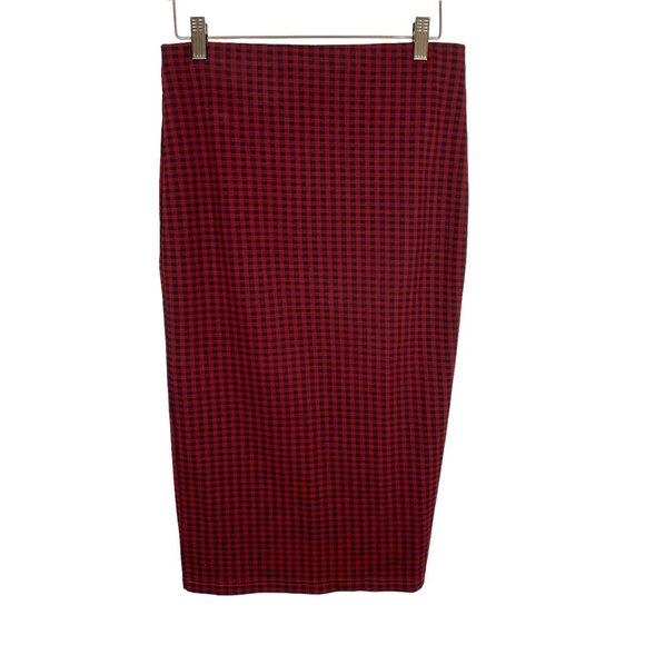 Sanctuary Red Black Check Plaid Pull On Pencil Skirt Medium - Picture 1 of 7